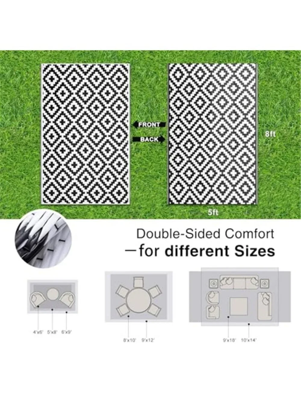 Waterproof Outdoor Rug 5x8 ft, Outdoor Plastic Straw Rug for Camping, RV